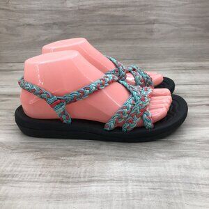 Walkuu Sandals Womens 7 Blue Pink Strappy Slip On Slingback Shoes